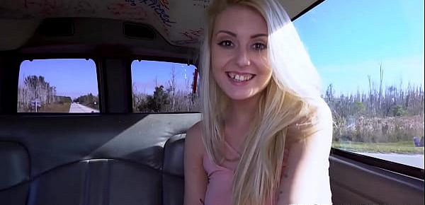  Beautiful blonde babe pussy stretched in the bang bus